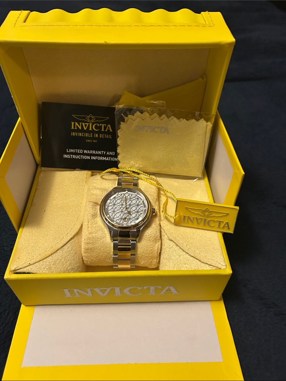 Invicta Two-Tone Silver and Gold Women's Watch with Geometric White Dial